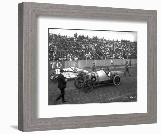 Earl Cooper and Eddie Hearne Driving Racing Cars, Tacoma Speedway (July 4, 1918)-Marvin Boland-Framed Giclee Print