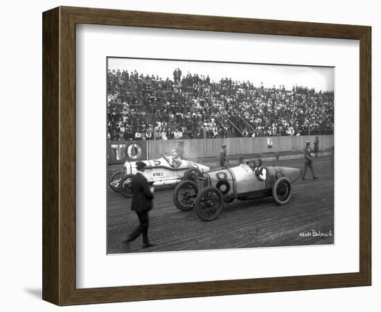 Earl Cooper and Eddie Hearne Driving Racing Cars, Tacoma Speedway (July 4, 1918)-Marvin Boland-Framed Giclee Print