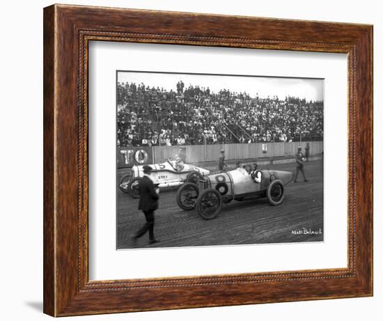 Earl Cooper and Eddie Hearne Driving Racing Cars, Tacoma Speedway (July 4, 1918)-Marvin Boland-Framed Giclee Print