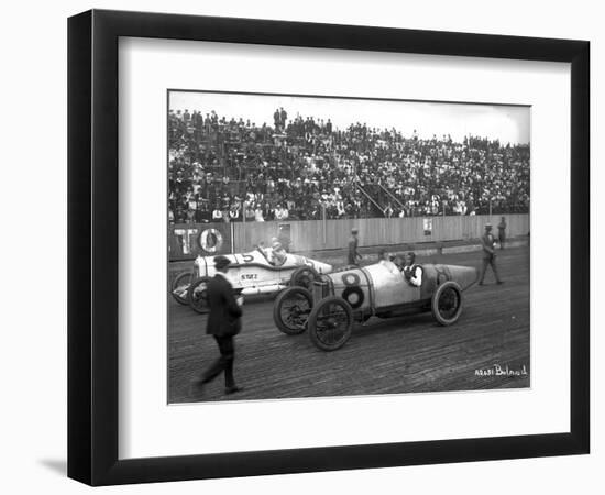 Earl Cooper and Eddie Hearne Driving Racing Cars, Tacoma Speedway (July 4, 1918)-Marvin Boland-Framed Giclee Print