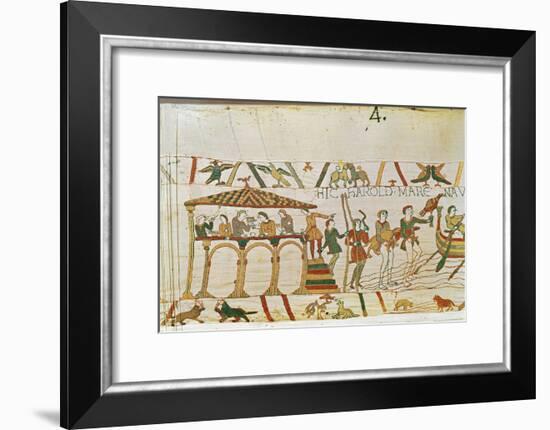 Earl Harold Dines and Then Sets Sail, Detail from the Bayeux Tapestry, Before 1082-null-Framed Giclee Print