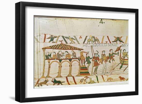 Earl Harold Dines and Then Sets Sail, Detail from the Bayeux Tapestry, Before 1082-null-Framed Giclee Print