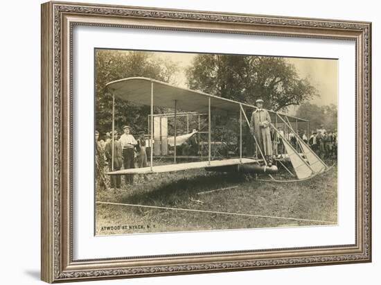 Early Biplane, Pilot and Crowd-null-Framed Art Print