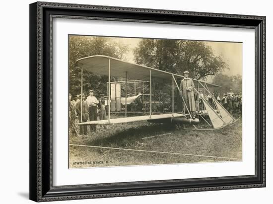 Early Biplane, Pilot and Crowd-null-Framed Art Print