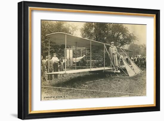 Early Biplane, Pilot and Crowd-null-Framed Art Print