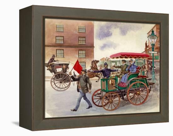 Early Car, with Man with a Flag-Peter Jackson-Framed Premier Image Canvas