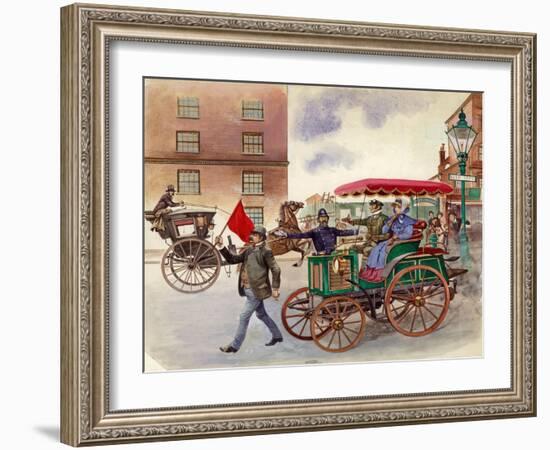 Early Car, with Man with a Flag-Peter Jackson-Framed Giclee Print