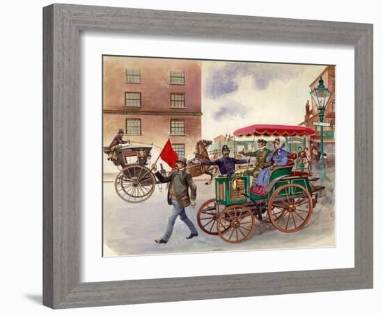 Early Car, with Man with a Flag-Peter Jackson-Framed Giclee Print