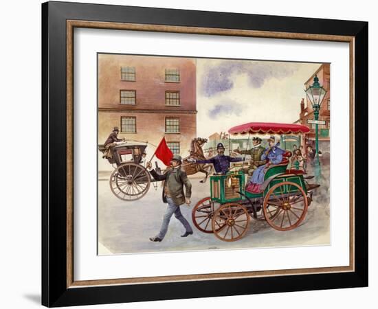 Early Car, with Man with a Flag-Peter Jackson-Framed Giclee Print