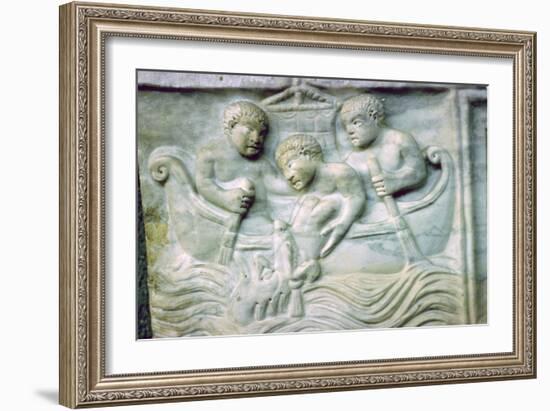 Early Christian depiction of Jonah and the Whale on a sarcophagus, 4th century. Artist: Unknown-Unknown-Framed Giclee Print