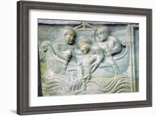 Early Christian depiction of Jonah and the Whale on a sarcophagus, 4th century. Artist: Unknown-Unknown-Framed Giclee Print