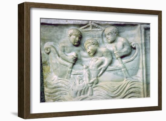 Early Christian depiction of Jonah and the Whale on a sarcophagus, 4th century. Artist: Unknown-Unknown-Framed Giclee Print