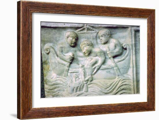 Early Christian depiction of Jonah and the Whale on a sarcophagus, 4th century. Artist: Unknown-Unknown-Framed Giclee Print