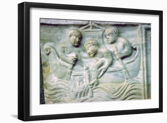 Early Christian depiction of Jonah and the Whale on a sarcophagus, 4th century. Artist: Unknown-Unknown-Framed Giclee Print