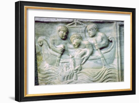 Early Christian depiction of Jonah and the Whale on a sarcophagus, 4th century. Artist: Unknown-Unknown-Framed Giclee Print