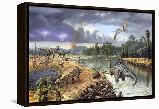 Early Cretaceous Life, Artwork-Richard Bizley-Framed Premier Image Canvas