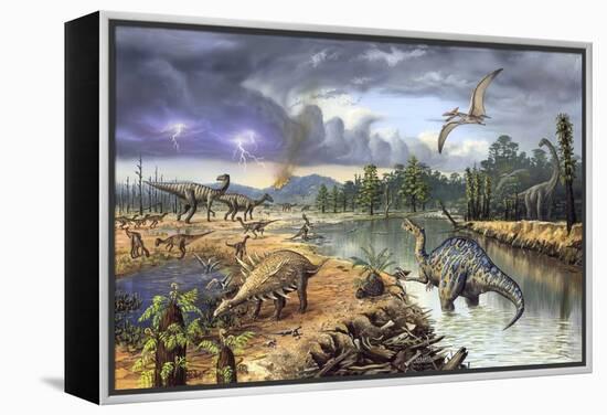 Early Cretaceous Life, Artwork-Richard Bizley-Framed Premier Image Canvas