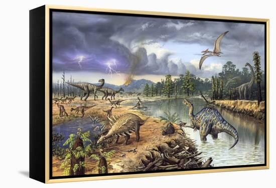 Early Cretaceous Life, Artwork-Richard Bizley-Framed Premier Image Canvas