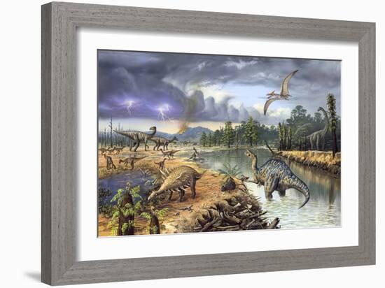 Early Cretaceous Life, Artwork-Richard Bizley-Framed Photographic Print