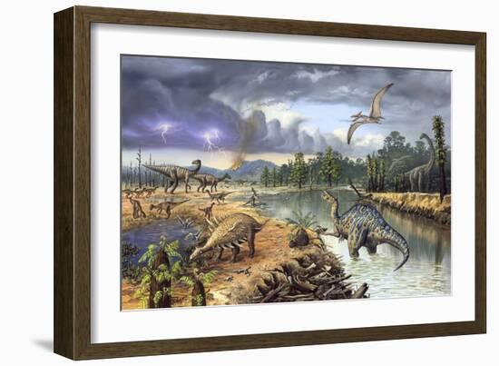 Early Cretaceous Life, Artwork-Richard Bizley-Framed Photographic Print