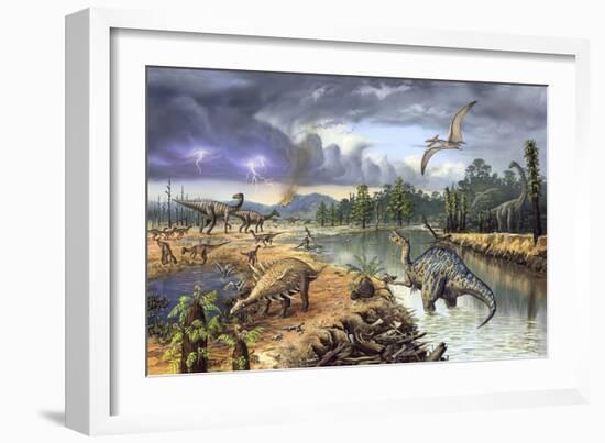 Early Cretaceous Life, Artwork-Richard Bizley-Framed Photographic Print