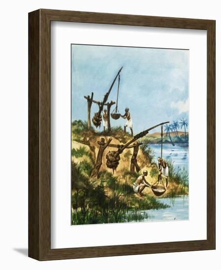 Early Egyptians Using a System of Weights and Poles Called Shadoofs to Get Water from the Nile-Peter Jackson-Framed Giclee Print