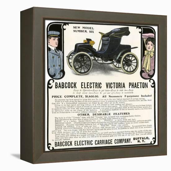 Early Electric Car Advertisement for the Babcock Electric Victoria Phaeton, c.1907-null-Framed Premier Image Canvas