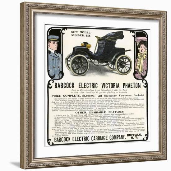 Early Electric Car Advertisement for the Babcock Electric Victoria Phaeton, c.1907-null-Framed Giclee Print