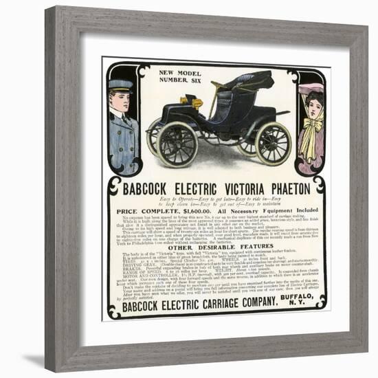 Early Electric Car Advertisement for the Babcock Electric Victoria Phaeton, c.1907-null-Framed Giclee Print