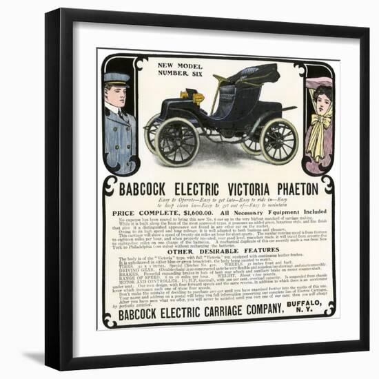 Early Electric Car Advertisement for the Babcock Electric Victoria Phaeton, c.1907-null-Framed Giclee Print