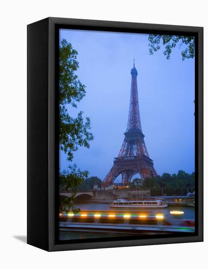 Early Evening View of Eiffel Tower and Tour Boats on the Seine River, Paris, France-Jim Zuckerman-Framed Premier Image Canvas