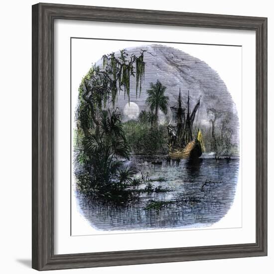 Early Explorers Coming Ashore Along a Tropical Coast in the New World-null-Framed Giclee Print