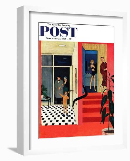 "Early Guests" Saturday Evening Post Cover, November 23, 1957-George Hughes-Framed Giclee Print