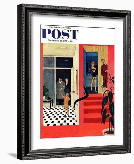 "Early Guests" Saturday Evening Post Cover, November 23, 1957-George Hughes-Framed Giclee Print