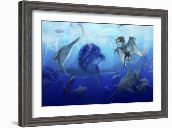 Early Jurassic European Pelagic Scene with Various Extinct Animals-Stocktrek Images-Framed Art Print