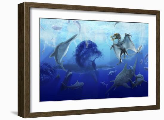 Early Jurassic European Pelagic Scene with Various Extinct Animals-Stocktrek Images-Framed Art Print