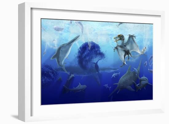 Early Jurassic European Pelagic Scene with Various Extinct Animals-Stocktrek Images-Framed Art Print