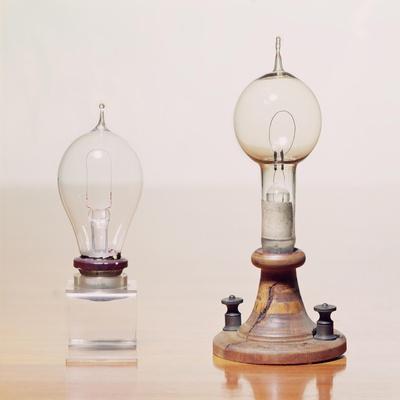 Early Light Bulbs: Left: First Commercial Light Bulb, Right: Electric  Filament Lamp, 1879' Giclee Print | Art.com