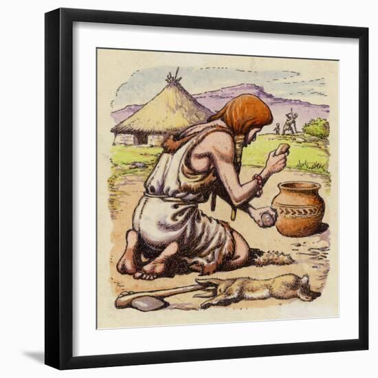 Early Man Creating Fire from Flints-Pat Nicolle-Framed Giclee Print