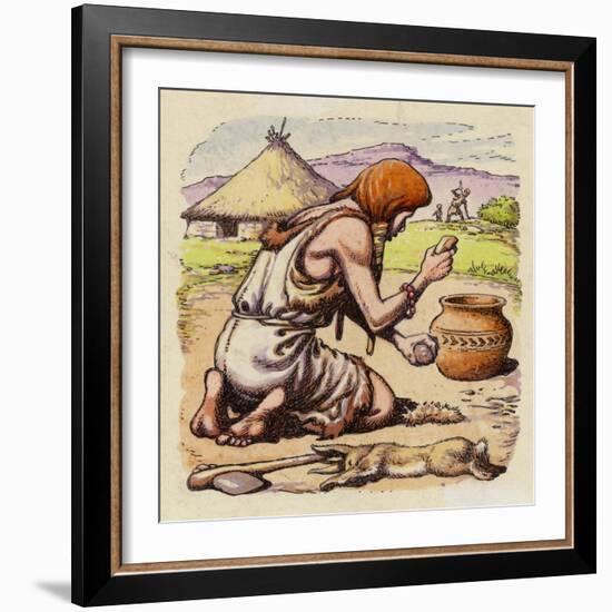 Early Man Creating Fire from Flints-Pat Nicolle-Framed Giclee Print