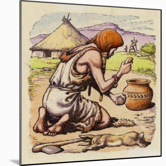 Early Man Creating Fire from Flints-Pat Nicolle-Mounted Giclee Print