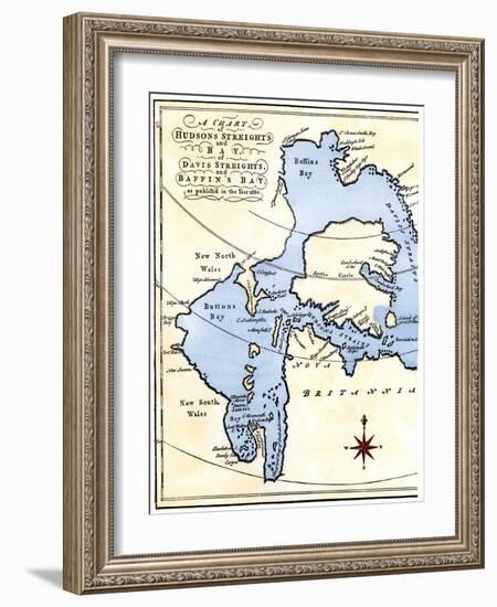 Early Map of Hudson's Strait and Hudson's Bay, 1662, in Arctic Canada-null-Framed Giclee Print