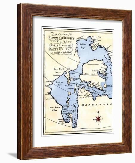 Early Map of Hudson's Strait and Hudson's Bay, 1662, in Arctic Canada-null-Framed Giclee Print