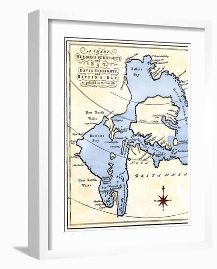 Early Map of Hudson's Strait and Hudson's Bay, 1662, in Arctic Canada-null-Framed Giclee Print