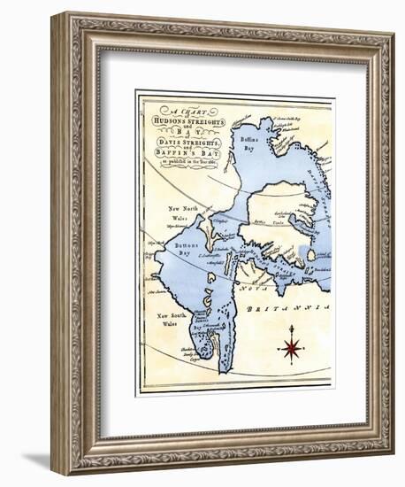 Early Map of Hudson's Strait and Hudson's Bay, 1662, in Arctic Canada-null-Framed Premium Giclee Print