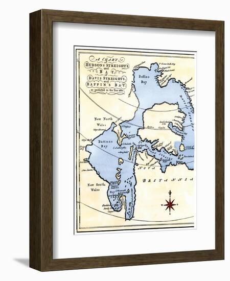 Early Map of Hudson's Strait and Hudson's Bay, 1662, in Arctic Canada-null-Framed Premium Giclee Print