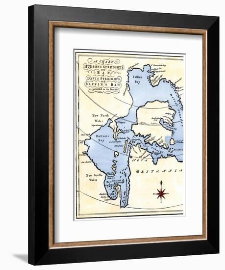 Early Map of Hudson's Strait and Hudson's Bay, 1662, in Arctic Canada-null-Framed Premium Giclee Print