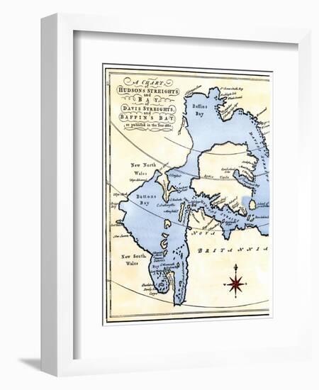 Early Map of Hudson's Strait and Hudson's Bay, 1662, in Arctic Canada-null-Framed Premium Giclee Print