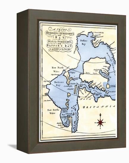 Early Map of Hudson's Strait and Hudson's Bay, 1662, in Arctic Canada-null-Framed Premier Image Canvas