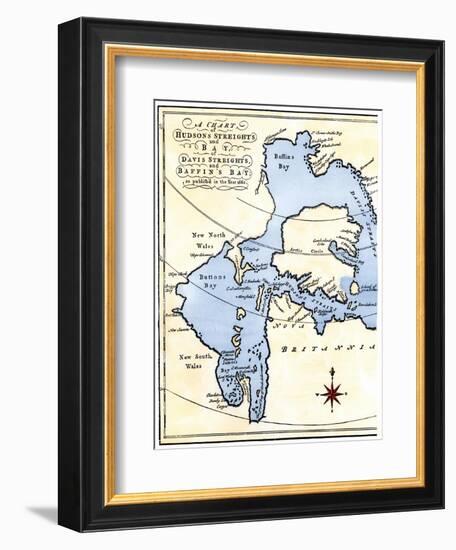 Early Map of Hudson's Strait and Hudson's Bay, 1662, in Arctic Canada-null-Framed Giclee Print